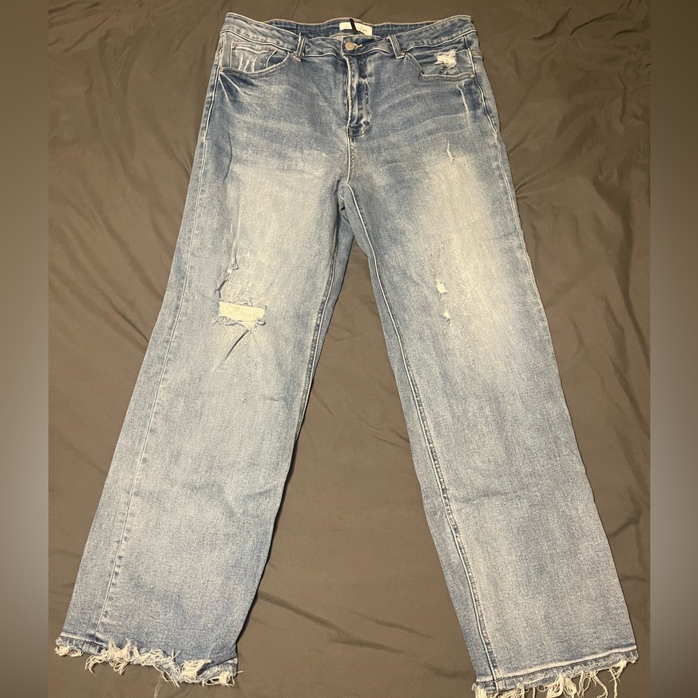 Risen Mid Rise Distressed Straight Jean